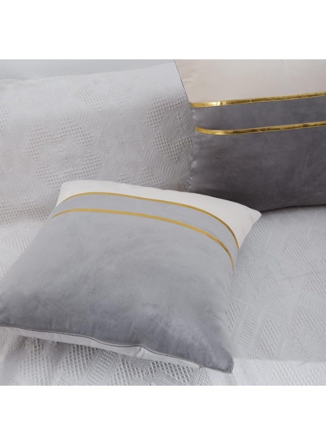 Cushion Covers, Set of 2 Velvet Pillow Covers with Golden Leather, Decorative, Modern, for Sofa/Couch, Garden Bed, Living Room, Bed Throw Cushions ,Gray, 45 x 45cm - Image 3